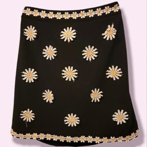 Black a line skirt with embroider 3D daisies